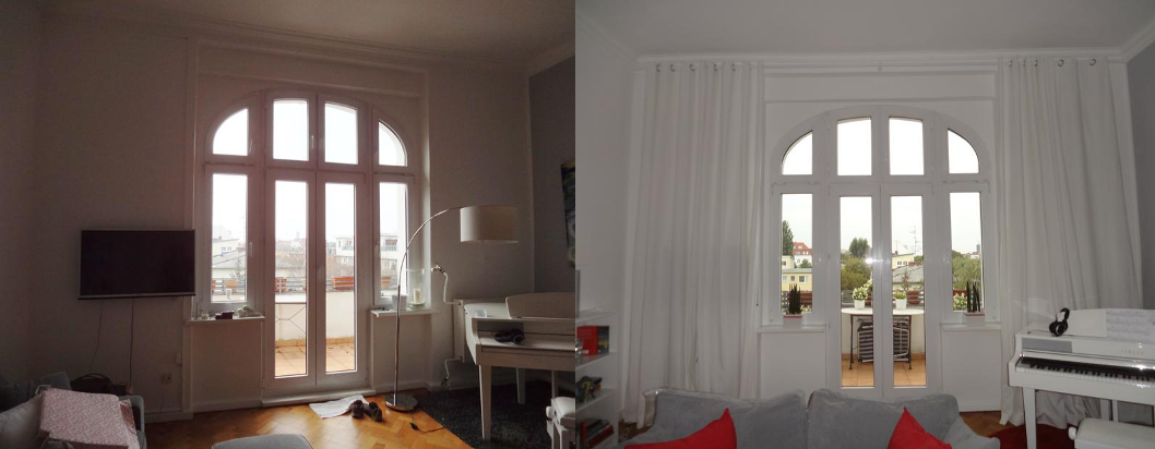 Fenster-Gestaltung vor- und nach der Umgestaltung