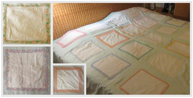 Schlafzimmer nach Umgestaltung mit Patchdecke aus Omas Häkeltaschentüchern als Bettdecke