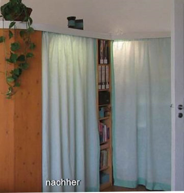 Schlafzimmer Regal-Vorhang nach Umgestaltung in Weiss