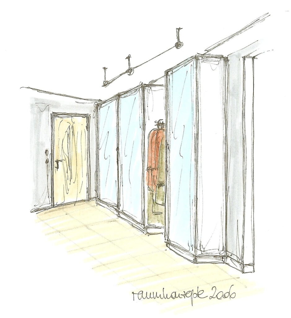 Eingangsbereich Garderobe Ansichts-Skizze mit Umgestaltungs-Vorschlaegen